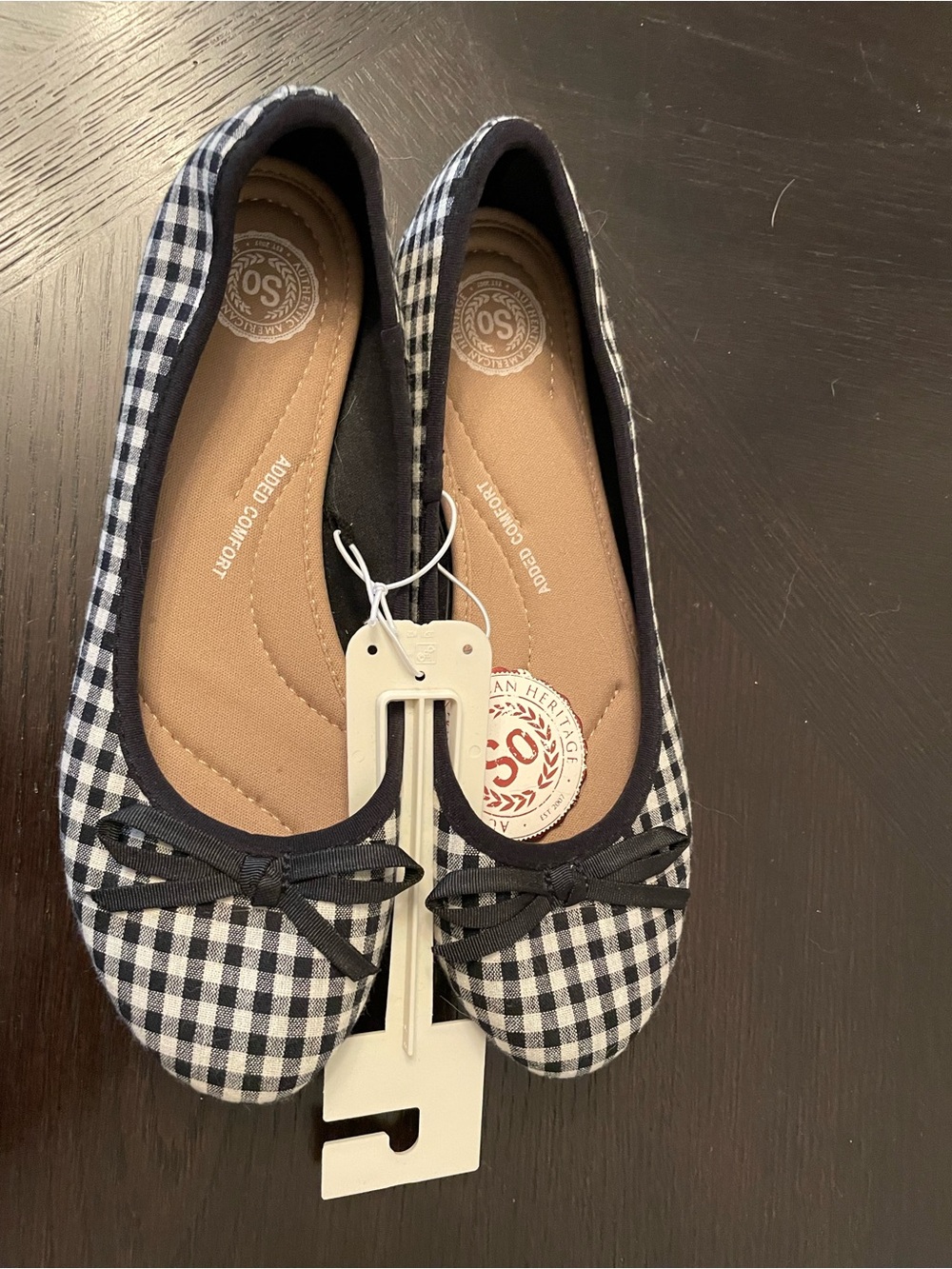 Gingham Ballet Flats with Bow - Black & White